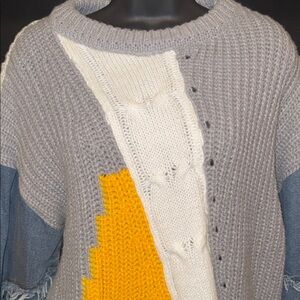 Colorblock Sweater with Denim Sleeves